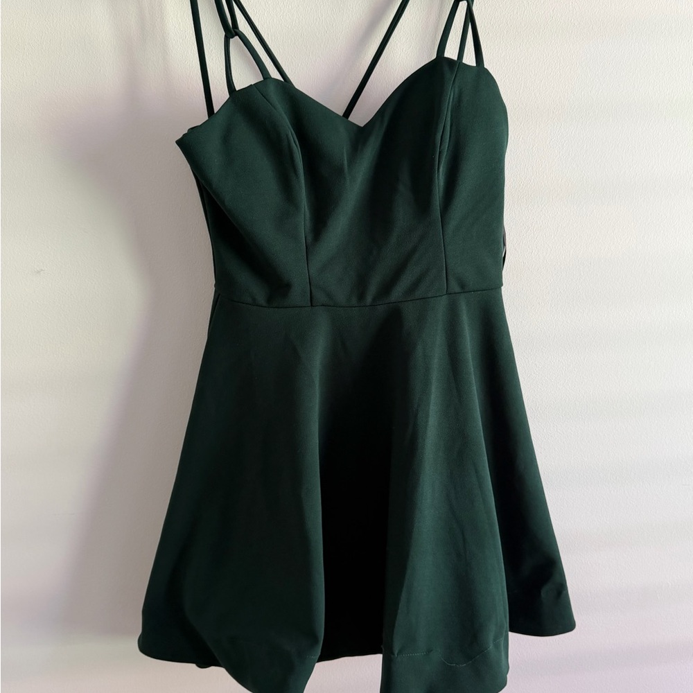B Darlin Dark Green Strappy Mini Dress